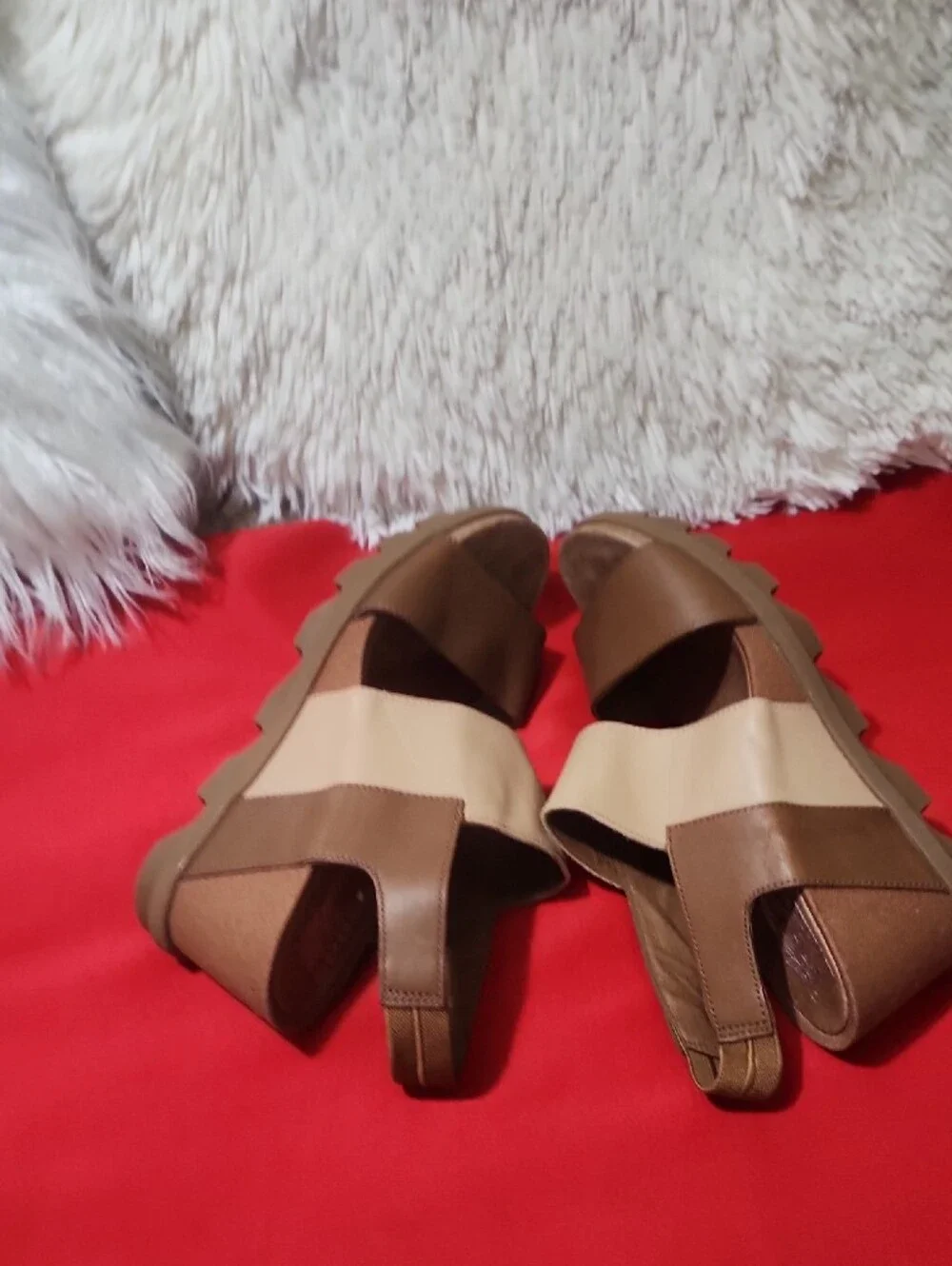 Sorel Women's Joanie II Slingback Brown & Beige Elastic Slingback Wedge Sandals